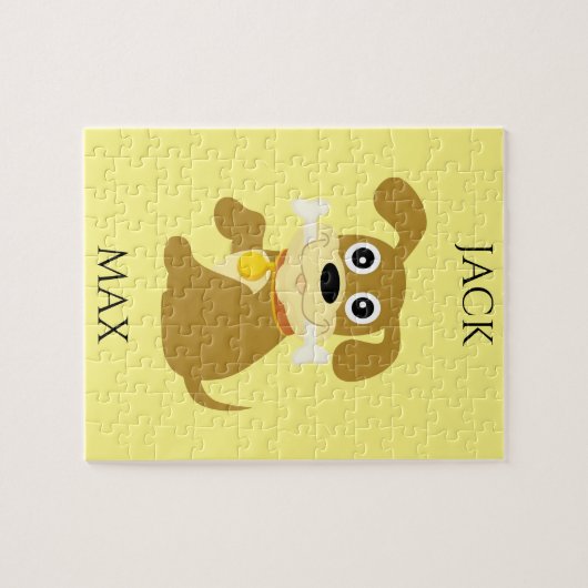 CHIEN AVEC PUZZLE D'OS. NOM DE L'ENFANT ET DU CHIE (Horizontal)