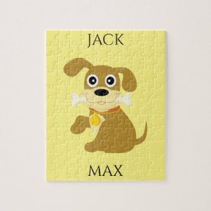 CHIEN AVEC PUZZLE D'OS. NOM DE L'ENFANT ET DU CHIE