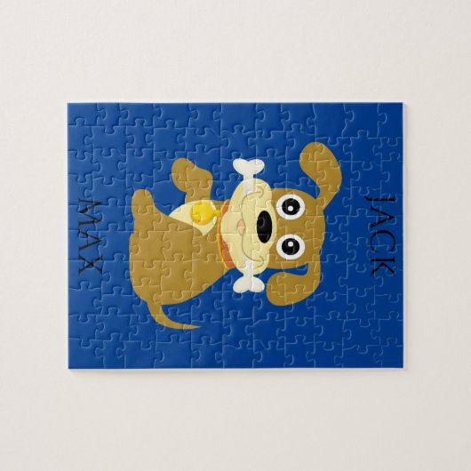 CHIEN AVEC PUZZLE D'OS. NOM DE L'ENFANT ET DU CHIE (Horizontal)