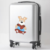 chien avec skateboard Custom-Cut Vinyl Sticker (Sur valise)