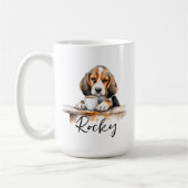chien beagle avec tasse de café, chien avec attitu (Gauche)