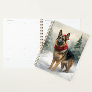 Chien Berger Allemand dans un Noël enneigé