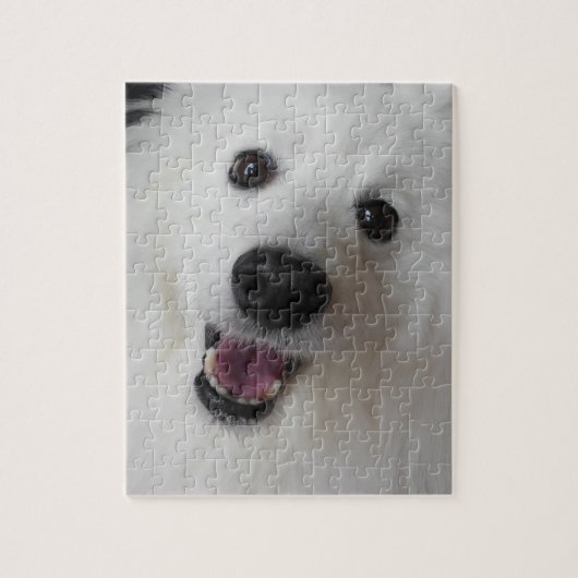 Chien blanc mignon souriant Visage puzzle (Vertical)
