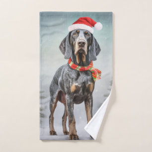 Chien Bluetick Coonhound dans la neige de Noël 