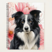 Chien Border Collie et lis roses gras (Devant)