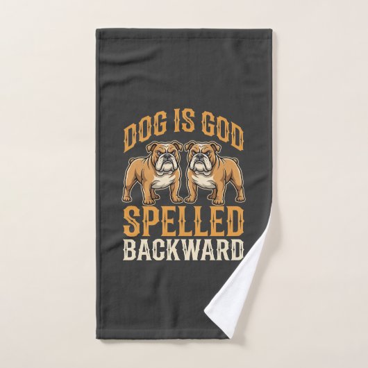 Chien Bouledogue Drôle Est Dieu Écrit À L'envers (Serviette à main)