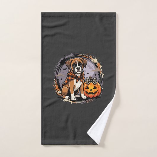 Chien Boxer Halloween Citrouille Sublimation (Serviette à main)
