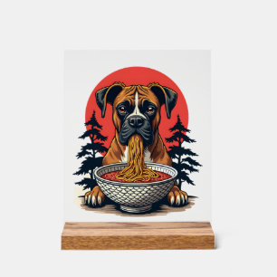 Chien Boxer Vintage mangeant du Ramen Coucher de s