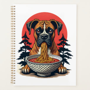 Chien Boxer Vintage Mangeant Ramen Coucher de Sole
