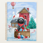 Chien Caniche Dans Maison de Noël enneigée (Devant)