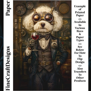 Chien Caniche Steampunk Buvant du Vin CP3 Papier C