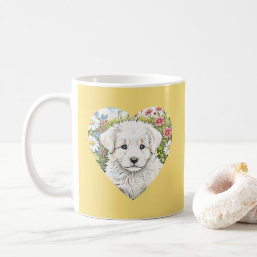 Chien Chien Chien Coeur Mug Jaune (Avec donut)