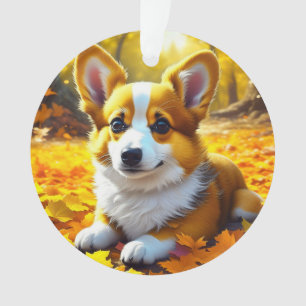 Chien Chien Chien de Corgi jouant dans les feuille