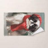 Chien chinois japonais à Noël de neige (Serviette à main)