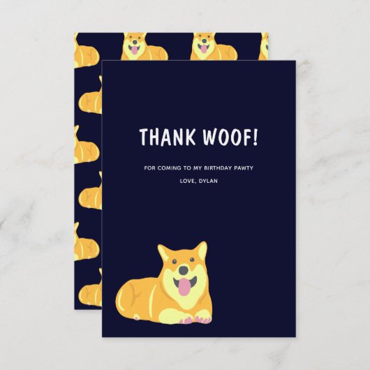 Chien chiot Anniversaire Pawty Carte de remercieme (Devant / Derrière)