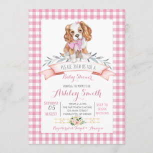 Chien chiot baby shower invitation fille rose