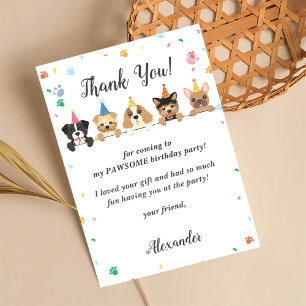 Chien chiot Carte de remerciements fête d'annivers