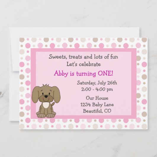Chien chiot mignon 1er anniversaire Invitation pou (Devant)