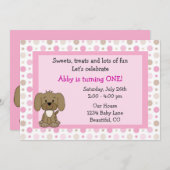 Chien chiot mignon 1er anniversaire Invitation pou (Devant / Derrière)