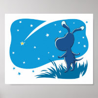 Chien Chiot Tirant Star Night Blue Sky Poster