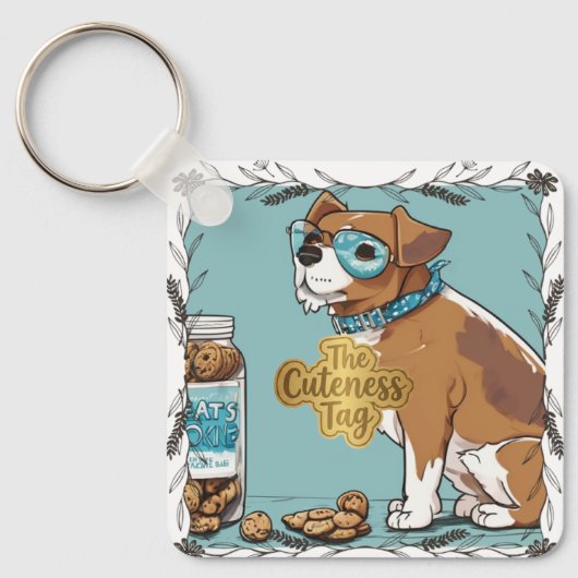 Chien Cool avec Lunettes & Pot à Cookies Porte-Clé (Recto)