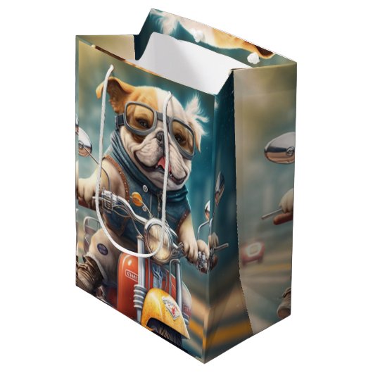 Chien cool conduisant un sac cadeau de moto (Devant Angle)
