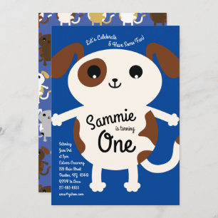 Chien coquelicot joli 1er anniversaire Invitations