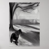 Chien dans le parc noir et blanc AI Art Poster (Devant)