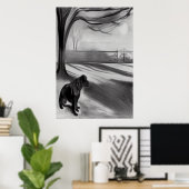 Chien dans le parc noir et blanc AI Art Poster (Bureau à domicile)