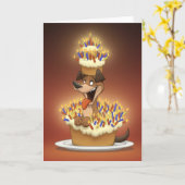 Chien dans une carte de gâteau (intérieur vide) (Fleur jaune)