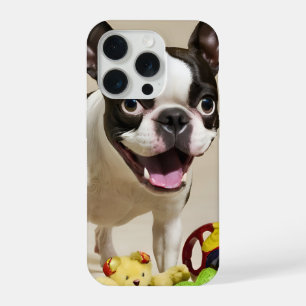 Chien de Boston Terrier jouant avec des jouets