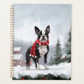 Chien de Boston Terrier pendant Noël de neige (Devant)
