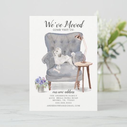 Chien de caniche blanc | Faire-part de déplacement (Debout devant)