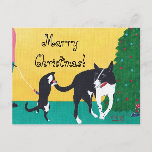 Chien de chat Jouer par Arbre Joyeuses cartes post (Devant)