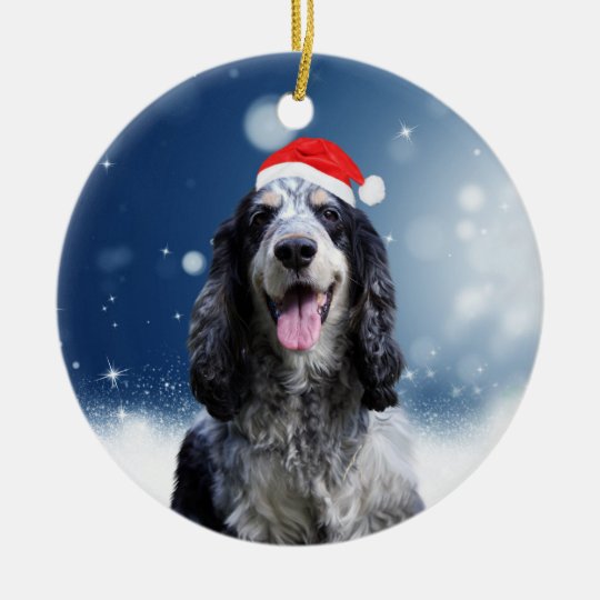 Chien de cocker avec le casquette de Père Noël de Ornement Rond En Céramique