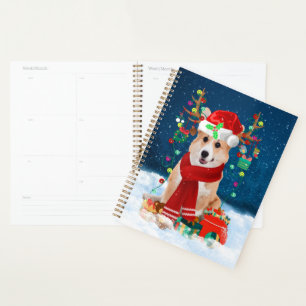 Chien de Corgi en neige avec cadeaux de Noël