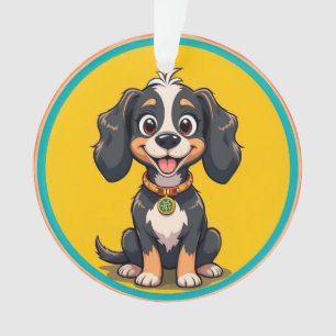 Chien de dessin animé heureux dans un cadre circul