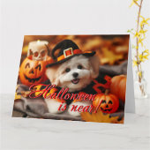 Chien de la carte d'Halloween Maltipoo (Fleur jaune)