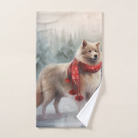 Chien de lappund finlandais à Noël de neige (Serviette à main)