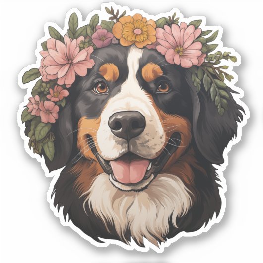 Chien de montagne bernois avec Sticker à fleurs (Devant)