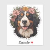 Chien de montagne bernois avec Sticker à fleurs (Feuille)