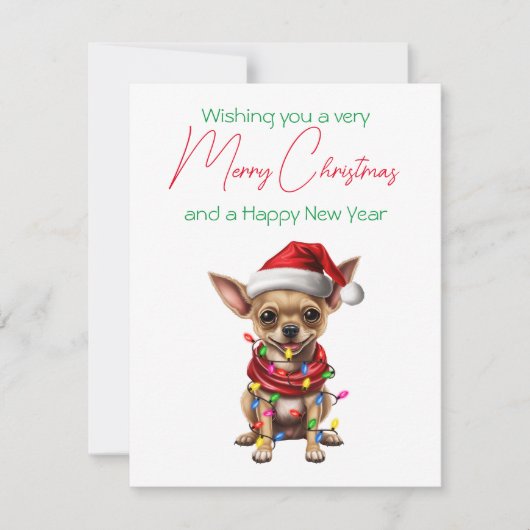 Chien de Noël Carte de vacances en Chihuahua Casqu (Devant)