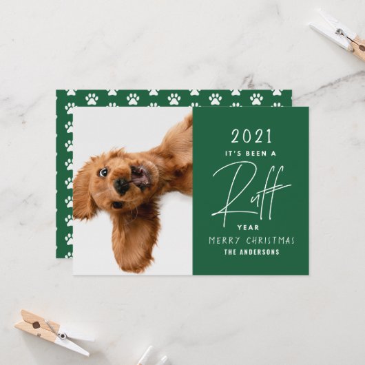 Chien de Noël drôle ruff année dans la carte d'exa (Devant/Arrière en situation)