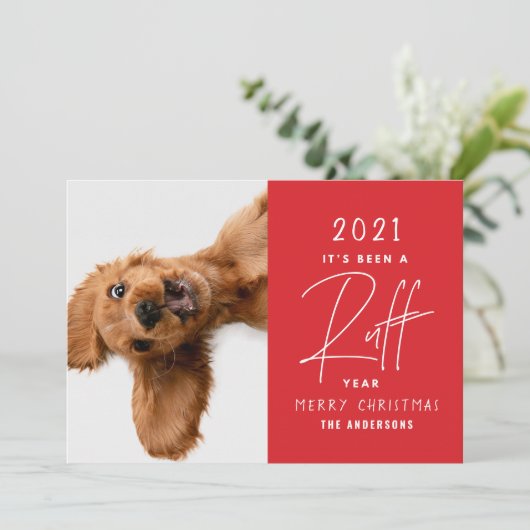 Chien de Noël drôle ruff année dans la carte d'exa (Debout devant)
