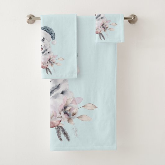 Chien de Noël Husky dans un chapeau de Père Noël (En situation)