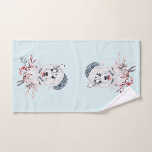 Chien de Noël Husky dans un chapeau de Père Noël (Serviette à main)