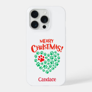 Chien de Noël personnalisé Paw Coeur rouge et vert