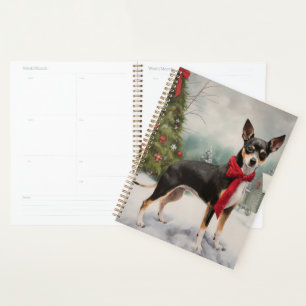Chien de Rat Terrier à Noël de neige