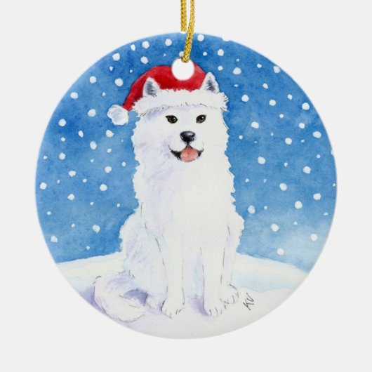 Chien de Samoyed en ornement de Noël de casquette (Devant)