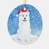 Chien de Samoyed en ornement de Noël de casquette (Gauche)